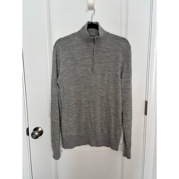 GAP Men’s Gray 100% Merino Wool Quarter-Zip Sweater Size M Soft Knit - Picture 4 of 6